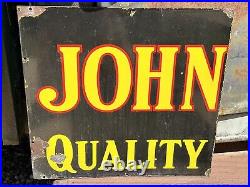 Vintage JOHN DEERE Porcelain SIGN OLD 1/3 of a Sign FARM Ag Barn Decor TRACTOR
