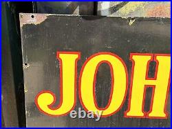 Vintage JOHN DEERE Porcelain SIGN OLD 1/3 of a Sign FARM Ag Barn Decor TRACTOR