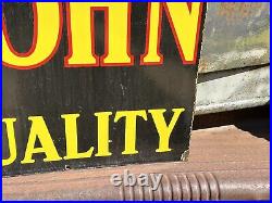 Vintage JOHN DEERE Porcelain SIGN OLD 1/3 of a Sign FARM Ag Barn Decor TRACTOR