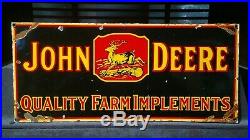 Vintage JOHN DEERE QUALITY FARM IMPLEMENTS porcelain sign dealer sales service