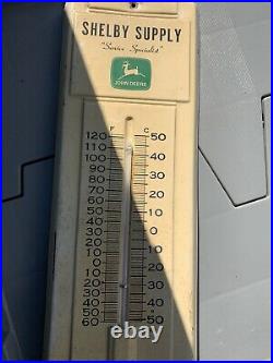 Vintage JOHN DEERE THERMOMETER Shelbyville Kentucky Metal Works Shelby Supply