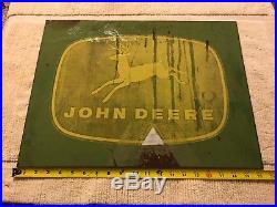 Vintage JOHN DEERE logo metal sign 21 x 15 four legged deer emblem Heavy