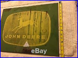 Vintage JOHN DEERE logo metal sign 21 x 15 four legged deer emblem Heavy