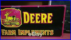 Vintage JOHN DEER QUALITY FARM IMPLEMENTS 4 LEGGED METAL ADVERTISING SIGN DEALER
