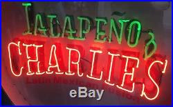 Vintage Jalapeño Charlies Latin Mexican Fusion Neon Sign 50 Inches Wide/50 Tall