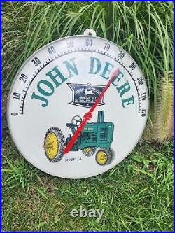 Vintage John Deere 18 Model A Tractor round farm advertising Thermometer