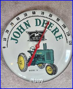 Vintage John Deere 18 Model A Tractor round farm advertising Thermometer