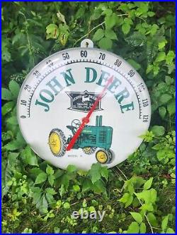 Vintage John Deere 18 Model A Tractor round farm advertising Thermometer