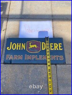 Vintage John Deere 18 Porcelain Metal Farm Implements Gas Oil Tractor Ad Sign