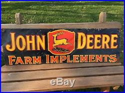 Vintage John Deere 3 Legged Deer Farm Implements Embossed Metal Sign 42