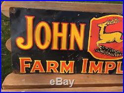 Vintage John Deere 3 Legged Deer Farm Implements Embossed Metal Sign 42
