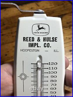 Vintage John Deere 4 Legged Thermometer Hoopeston Ill tin sign