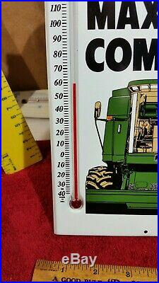 Vintage John Deere Advertising Thermometer Metal farm sign Implement dealer