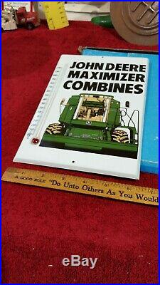 Vintage John Deere Advertising Thermometer Metal farm sign Implement dealer