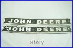 Vintage John Deere Backhoe Crawler Dozer Emblem Pair Aluminum Embossed Original