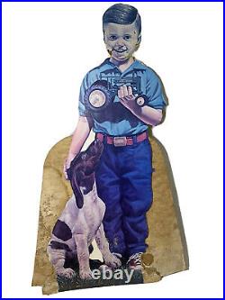 Vintage John Deere Boy Tractor Dog Advertising Sign Standing Cardboard Cut Out