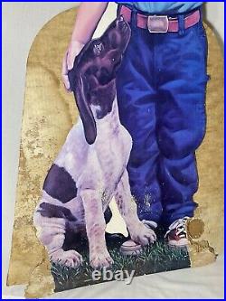 Vintage John Deere Boy Tractor Dog Advertising Sign Standing Cardboard Cut Out
