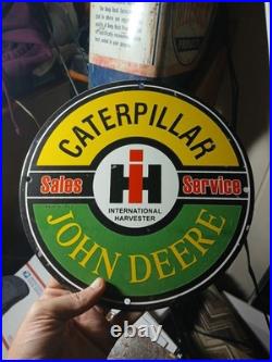 Vintage John Deere Caterpillar International Harvester Porcelain Metal Gas Sign
