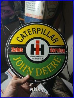 Vintage John Deere Caterpillar International Harvester Porcelain Metal Gas Sign Vintage John Deere Caterpillar International Harvester Porcelain Metal Gas Sign