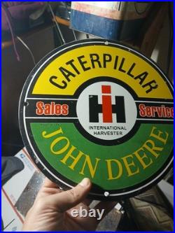 Vintage John Deere Caterpillar International Harvester Porcelain Metal Gas Sign