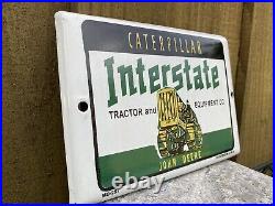 Vintage John Deere Caterpillar Interstate Porcelain Metal Sign Gas Tractor Farm