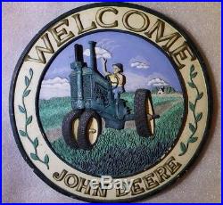 Vintage John Deere Chalkware Plaque Welcome! 3D