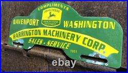 Vintage John Deere Davenport Washington 10 Porcelain Sign Car Tag Topper
