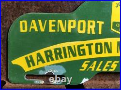 Vintage John Deere Davenport Washington 10 Porcelain Sign Car Tag Topper