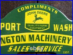 Vintage John Deere Davenport Washington 10 Porcelain Sign Car Tag Topper