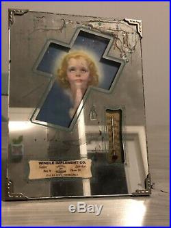 Vintage John Deere Dealer Advertising Mirror Thermometer Girl Praying Cross