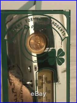 Vintage John Deere Dealer Advertising Penny For Your Thought Mirror Thermometer