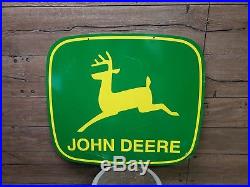 Vintage John Deere Dealership Sign 2 lagged logo double sided farm Tractor gas