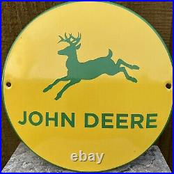 Vintage John Deere Dome Porcelain Metal Sign Farm Tractors Agriculture Farming