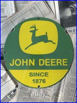 Vintage John Deere Farm Equipment 12 Inch Porcelain Enamel Sign