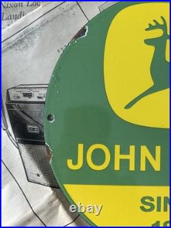 Vintage John Deere Farm Equipment 12 Inch Porcelain Enamel Sign