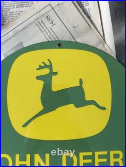Vintage John Deere Farm Equipment 12 Inch Porcelain Enamel Sign
