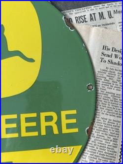 Vintage John Deere Farm Equipment 12 Inch Porcelain Enamel Sign