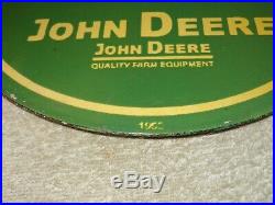 Vintage John Deere Farm Equipment 12 Porcelain Metal Tractor Gasoline Oil Sign