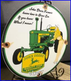 Vintage John Deere Farm Equipment Tractors 10 Porcelain Gas Oil Sign