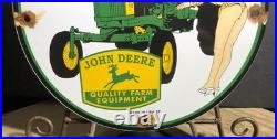 Vintage John Deere Farm Equipment Tractors 10 Porcelain Gas Oil Sign