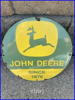 Vintage John Deere Farm Equipment Tractors 12 Porcelain Gas Oil Sign