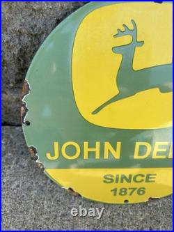 Vintage John Deere Farm Equipment Tractors 12 Porcelain Gas Oil Sign