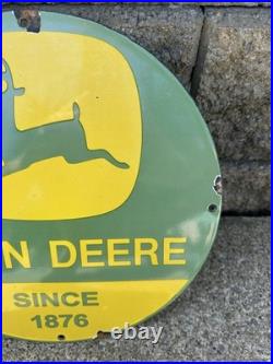 Vintage John Deere Farm Equipment Tractors 12 Porcelain Gas Oil Sign