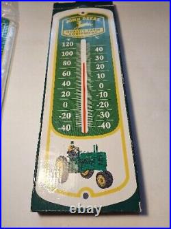 Vintage John Deere Farm Equipment Tractors 12x4 Metal Thermometer MINT IN BOX