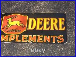 Vintage John Deere Farm Implements 36 X 12 Porcelain Metal Gasoline & Oil Sign
