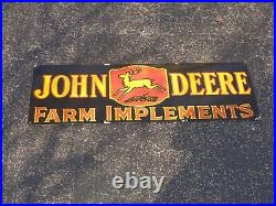 Vintage John Deere Farm Implements 36 X 12 Porcelain Metal Gasoline & Oil Sign