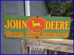 Vintage John Deere Farm Implements 36 X 12 Porcelain Metal Tractor? Sign