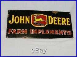 Vintage John Deere Farm Implements 3-legged Deer- Porcelain Enamel Dealer Sign