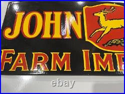 Vintage John Deere Farm Implements Gas And Oil Porcelain Enamel Sign 36x12
