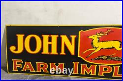Vintage John Deere Farm Implements Gas & Oil Porcelain Enamel Sign 72x18